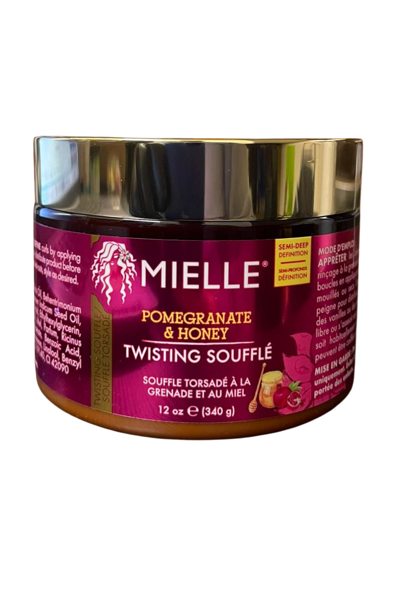 - Mielle Pomegranate & Honey Twisting Soufflé 340g
- Mielle twisting soufflé for natural hair
- Mielle Pomegranate & Honey hair styling product
- Mielle curl defining twisting souffle jar
- Mielle moisturizing twist styling soufflé