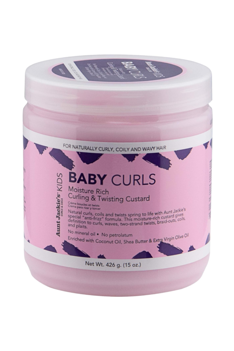 - Aunt Jackie's Kids Baby Curls custard coiffant 426g  
- Crème coiffante bouclante pour enfants Baby Curls  
- Gel coiffant Curling & Twisting Aunt Jackie's Kids  
- Baby Curls custard pour définir les boucles 426g  
- Soin coiffant enfant Aunt Jackie's Baby Curls