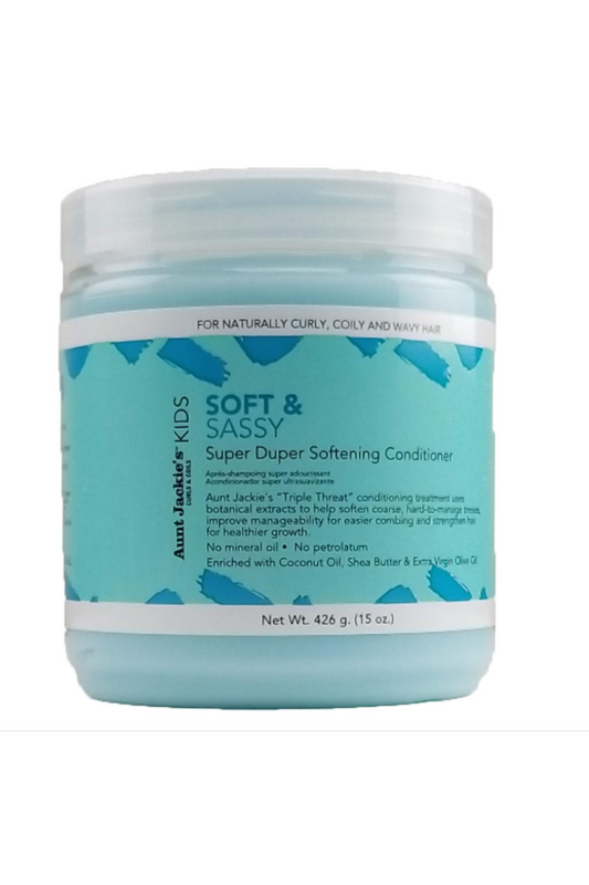 - Aunt Jackie's Kids Soft & Sassy après-shampoing 426g  
- Soin adoucissant enfant Soft & Sassy  
- Après-shampoing démêlant pour enfants 426g  
- Aunt Jackie's Kids conditioner super adoucissant  
- Soft & Sassy conditioner cheveux bouclés enfant