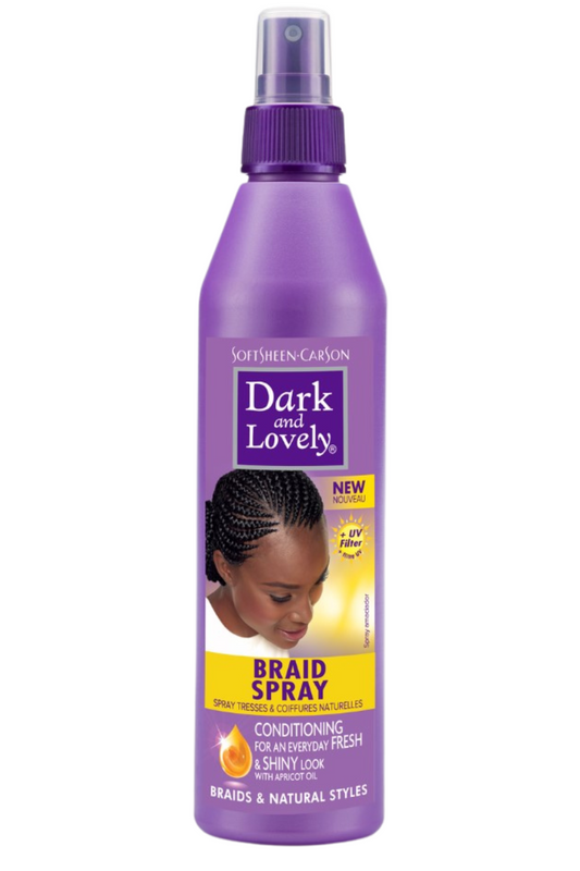 DARK AND LOVELY Braid Spray 250 ml  
Lightweight spray for braids and protective styles  
Helps maintain moisture and reduce frizz  
Refreshes and softens hair  
Ideal for extended wear of braids and twists