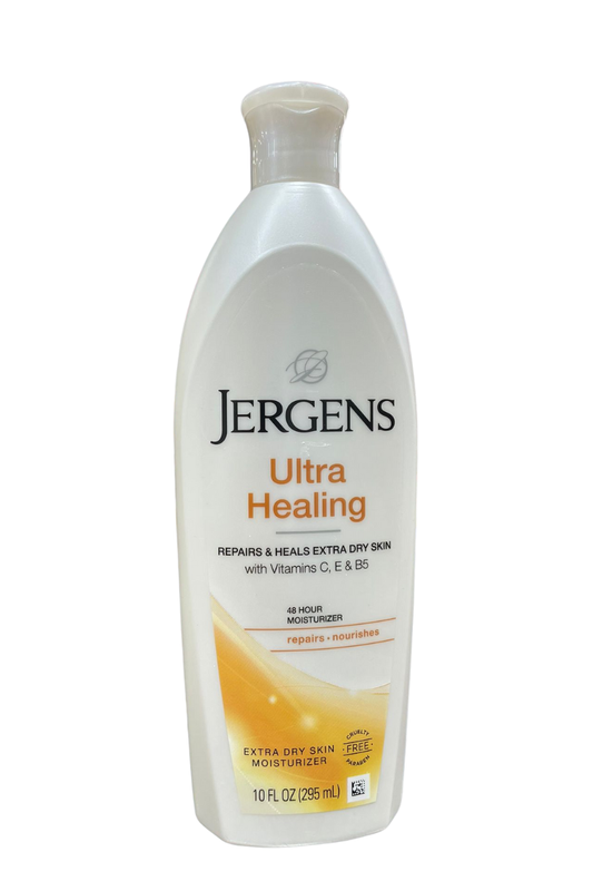 - Lotion JERGENS Ultra Healing 295ml  
- Hydratant intense JERGENS Ultra Healing pour peau sèche  
- Soin réparateur JERGENS Ultra Healing 295ml  
- JERGENS lotion réparatrice ultra hydratante 295ml  
- Crème corporelle JERGENS Ultra Healing format 295ml