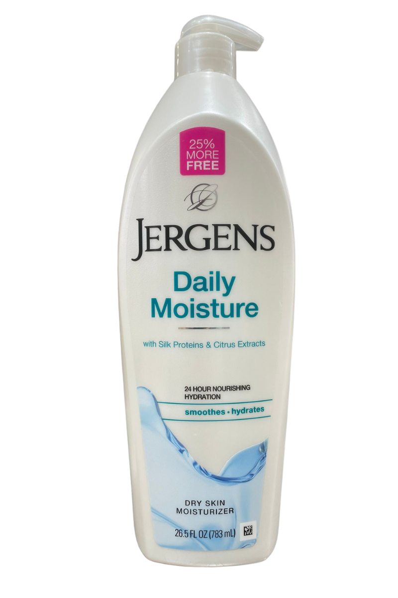 - Lait hydratant JERGENS protéines de soie et extraits d'agrumes 783ml  
- JERGENS lotion corps soyeuse aux agrumes 783ml  
- Hydratant corporel JERGENS soie & agrumes grande taille  
- JERGENS soin nourrissant aux extraits d'agrumes  
- Lotion hydratante JERGENS à la soie et agrumes 783ml