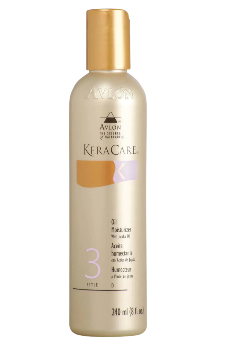 KERACARE Oil Moisturizer with Jojoba Oil 8 oz  
Nourishing oil moisturizer enriched with jojoba oil  
Hydrates and softens hair  
Helps improve manageability and shine  
Ideal for daily use on natural or relaxed hair