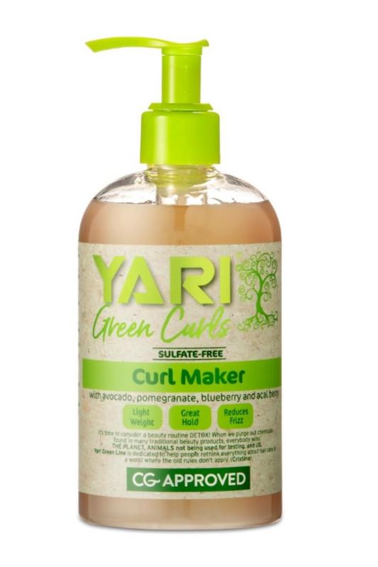 YARI Green Curls Curl Maker 384ml  
Curl defining cream for natural hair  
YARI Green Curls styling cream  
Enhances and shapes curls  
Moisturizing curl maker for frizz control