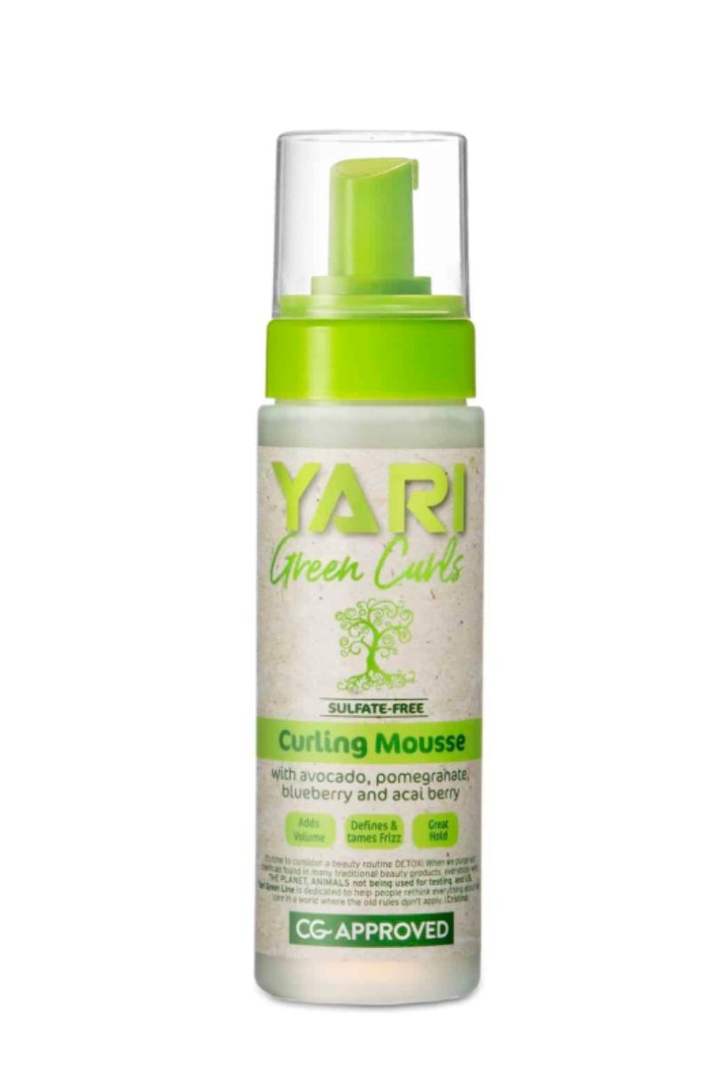 YARI Green Curls Curling Mousse 220ml  
Lightweight mousse for natural curls  
Defines and holds curls without stiffness  
Moisturizes and reduces frizz  
YARI Green Curls styling mousse
