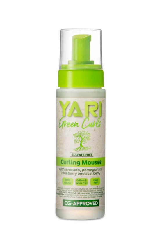 YARI Green Curls Curling Mousse 220ml  
Lightweight mousse for natural curls  
Defines and holds curls without stiffness  
Moisturizes and reduces frizz  
YARI Green Curls styling mousse